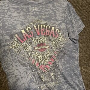 Women's Harley Davidson Las Vegas Nevada T Shirt Semi Sheer Purple Gray